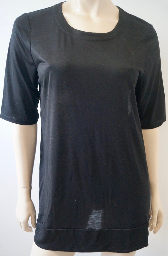 LA PERLA Black Round Neck Sheer Rear Silk Panel Short Sleeve T-Shirt Tee Top 14