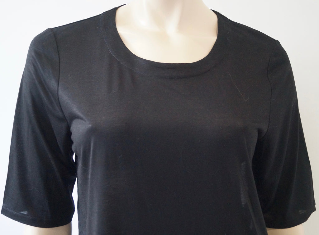 LA PERLA Black Round Neck Sheer Rear Silk Panel Short Sleeve T-Shirt Tee Top 14