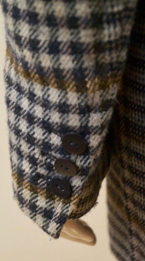 LAUREL Beige Brown & Black Checked Wool Blend Collared Blazer Jacket FR38 UK10