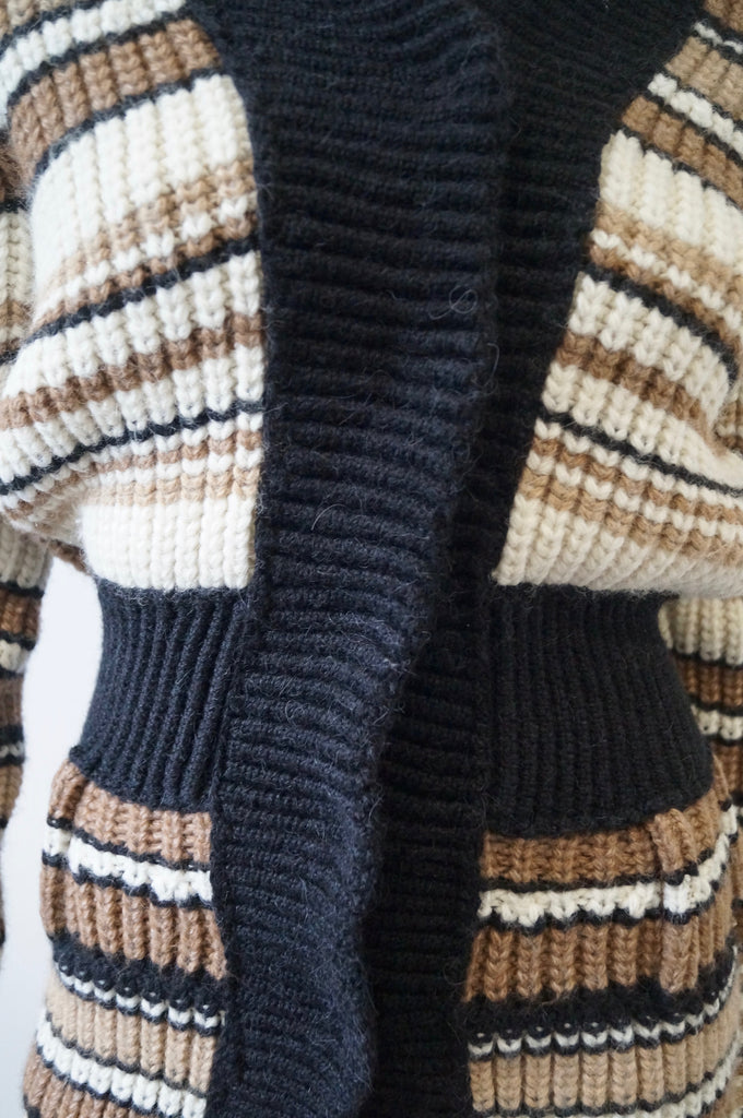 BALENCIAGA PARIS Brown Cream & Black Alpaca Wool Chunky Knit Cardigan 36 UK8