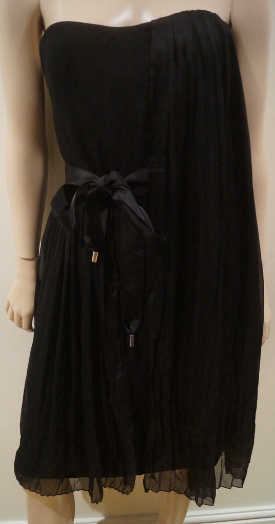 MACHKA Designer Black Bandeau Boned Bodice Tie Waist Evening Cocktail Dress UK12