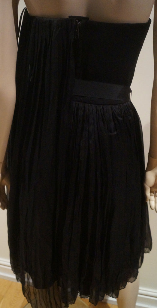 MACHKA Designer Black Bandeau Boned Bodice Tie Waist Evening Cocktail Dress UK12