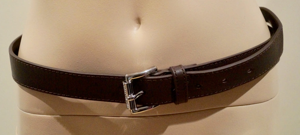 MICHAEL KORS Menswear Brown Leather Silver Tone Branded Buckle Fastened Belt M