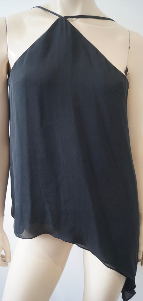 MASON Women's Black 100% Silk Strappy Sleeveless Asymmetrical Hemline Top 8 UK12