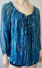 RAMY BROOK Blue Green Black 100% Silk Abstract Print Scoop Neck Blouse Tunic Top