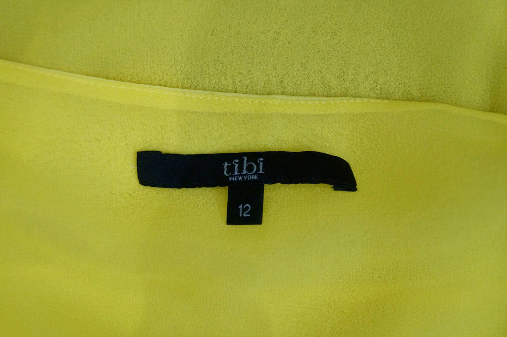 TIBI Women's Yellow 100% Silk V Neck Sleeveless Sheer Hem Lined Cami Vest Top 12