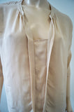 REBECCA TAYLOR Nude Beige 100% Silk Collarless 3/4 Sleeve Blouse Shirt Top UK10