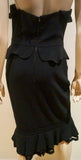 PREEN BY THORNTON BREGAZZI Black & Cream Bandeau Peplum Waist Evening Dress M