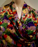 KENZO PARIS Bold Multi-Colour Floral Print Wool Draped V Neck Top & Skirt Suit