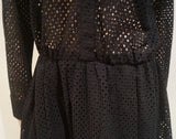 IRO Designer Black Collared Perforated Hole Detail Short Pleated Shirt Dress 40