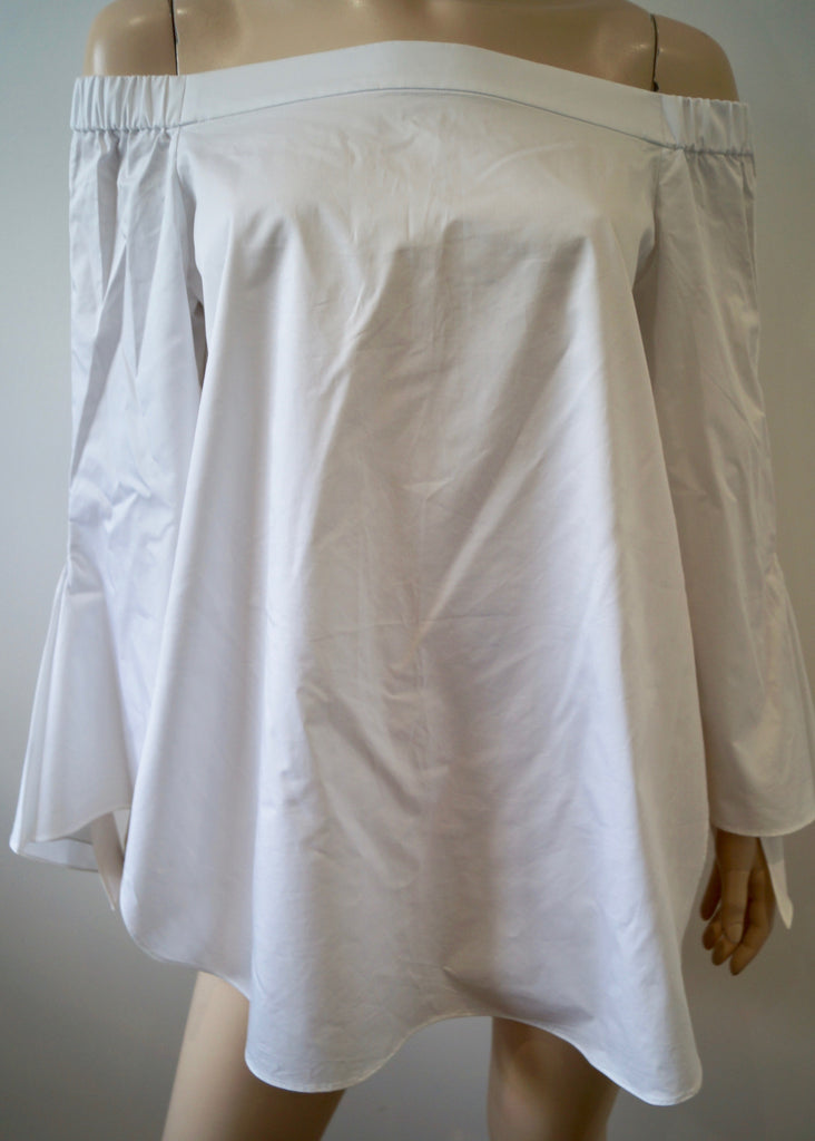 TIBI White Cotton Elasticated Off Shoulder 3/4 Flare Sleeve Blouse Top UK10 BNWT