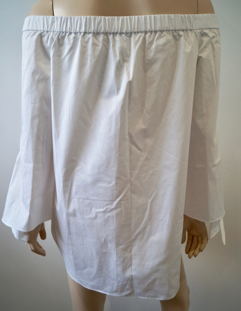 TIBI White Cotton Elasticated Off Shoulder 3/4 Flare Sleeve Blouse Top UK10 BNWT