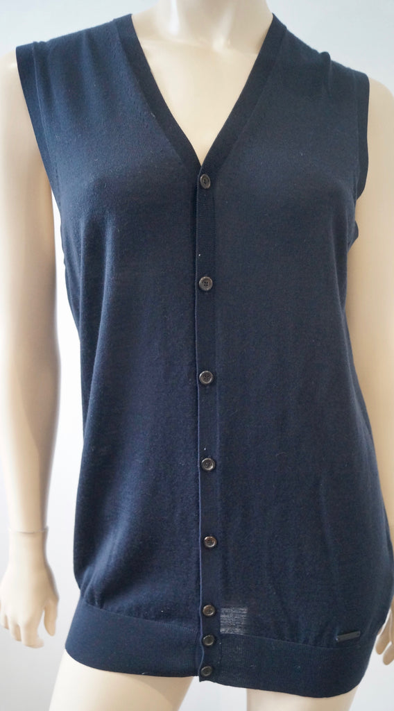 DSQUARED2 Navy Blue 100% Wool V Neck Sleeveless Vest Tank Jumper Cardigan Top L