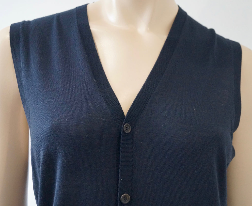 DSQUARED2 Navy Blue 100% Wool V Neck Sleeveless Vest Tank Jumper Cardigan Top L