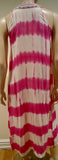 ELIZABETH HURLEY BEACH Pink & White Silk Tie Dye Sleeveless Beaded Maxi Dress S