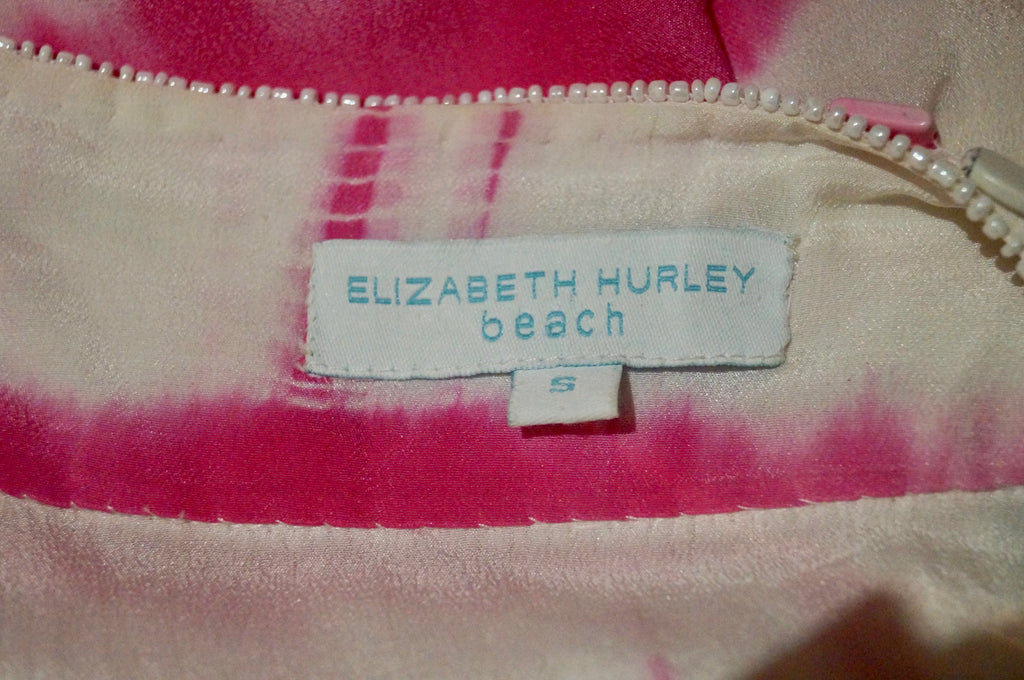ELIZABETH HURLEY BEACH Pink & White Silk Tie Dye Sleeveless Beaded Maxi Dress S