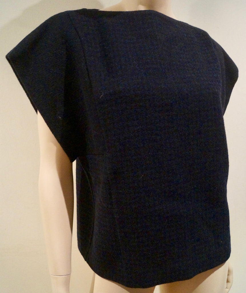 ETRO Italy Black & Navy Check 100% Wool Scoop Neck Short Sleeve Top 44 UK12