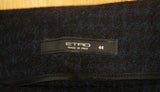 ETRO Italy Black & Navy Check 100% Wool Scoop Neck Short Sleeve Top 44 UK12