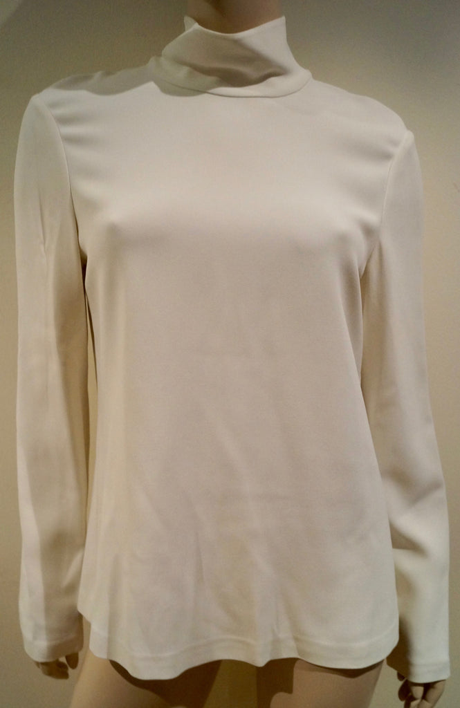 CALVIN KLEIN COLLECTION Winter White High Neck Jersey Stretch Sweater Top 8/44