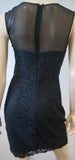 DIANE VON FURSTENBERG Black Sheer Panel Lace Crochet Sleeveless Evening Dress