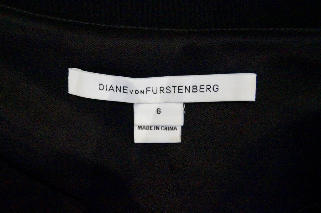 DIANE VON FURSTENBERG Black Round V Neck Long Sleeve Tunic Smock Dress 6 UK10