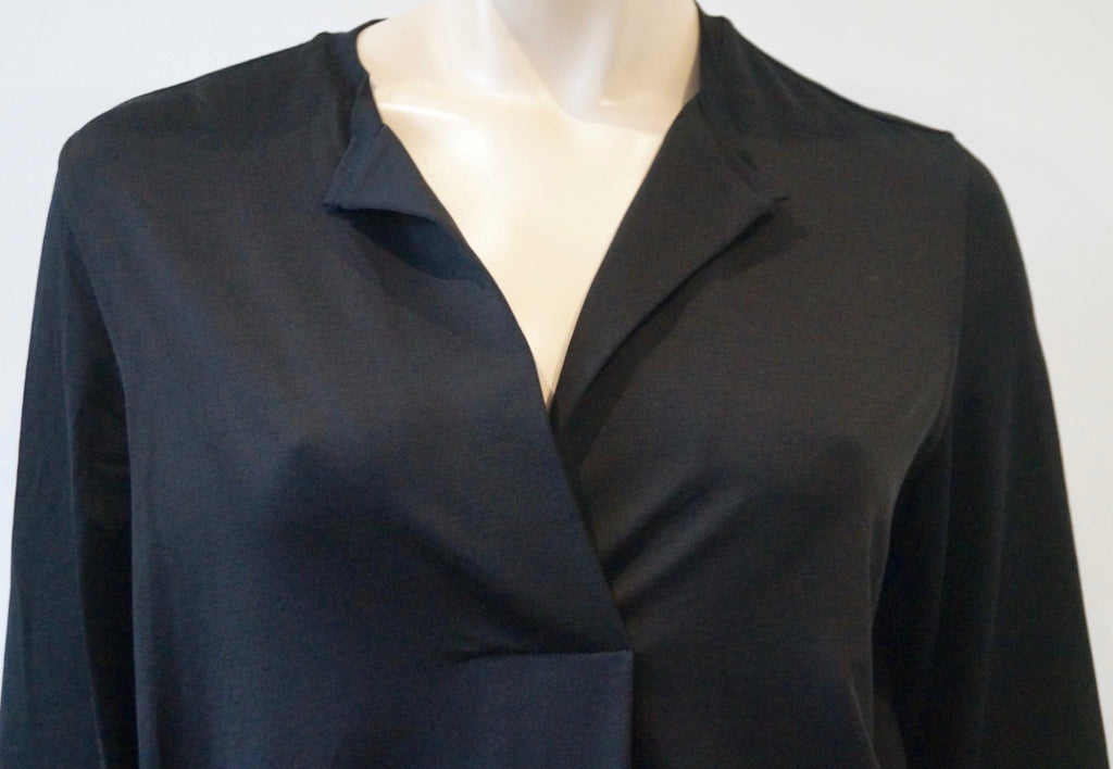 ARKET Womens Black Cotton Jersey Stretch V Neck Long Sleeve Tunic Smock Dress XS