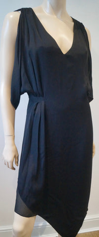 WOLFORD Black Sheer Neckline & Long Sleeves Chunky Rib Fitted Pencil Dress Sz:S