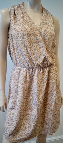 REBECCA TAYLOR Blue Black Cream Pink Abstract Print Round Neck Sleeveless Dress