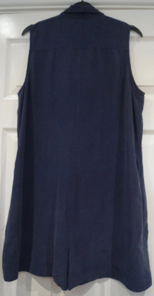 EQUIPMENT FEMME Navy Blue Silk Collared Button Front Sleeveless Romper Playsuit