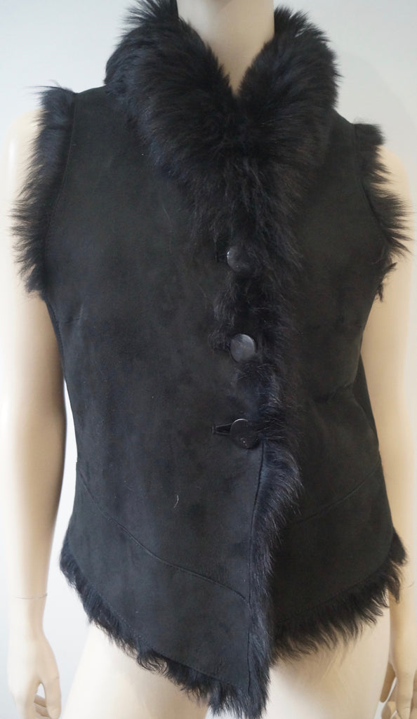 JOSEPH Women's Black Lambskin Suede Fur Lined Sleeveless Gilet Jacket FR40 UK12