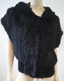 PINKO Women's Black Rabbit Fur Hooded Short Sleeve Hoodie Cardigan Top UK10