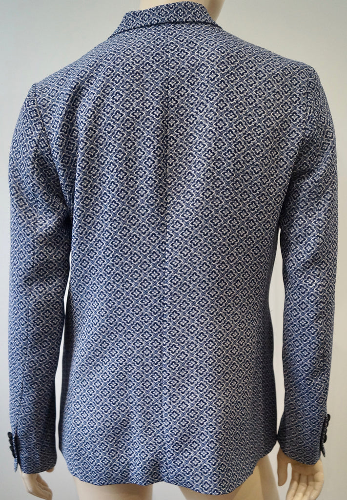 THE KOOPLES Women's Navy Blue & Cream Geometric Print Blazer Jacket 40 UK12