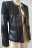 L'AGENCE Black Wool & Lamb Leather Open Front Panelled Blazer Jacket 6 UK10