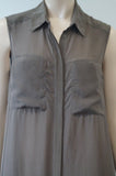 T ALEXANDER WANG Brown 100% Silk Collared Sleeveless Summer Midi Shirt Dress S