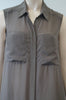 T ALEXANDER WANG Brown 100% Silk Collared Sleeveless Summer Midi Shirt Dress S