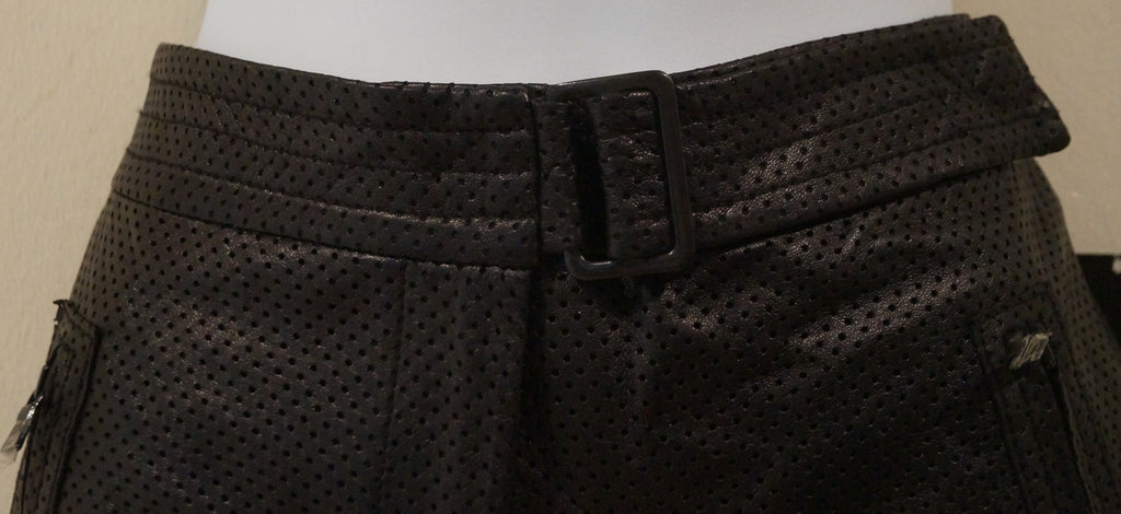 EDUN Designer Black Perforated Leather Buckle Waist Shorts US 2 /26 UK6 BNWT