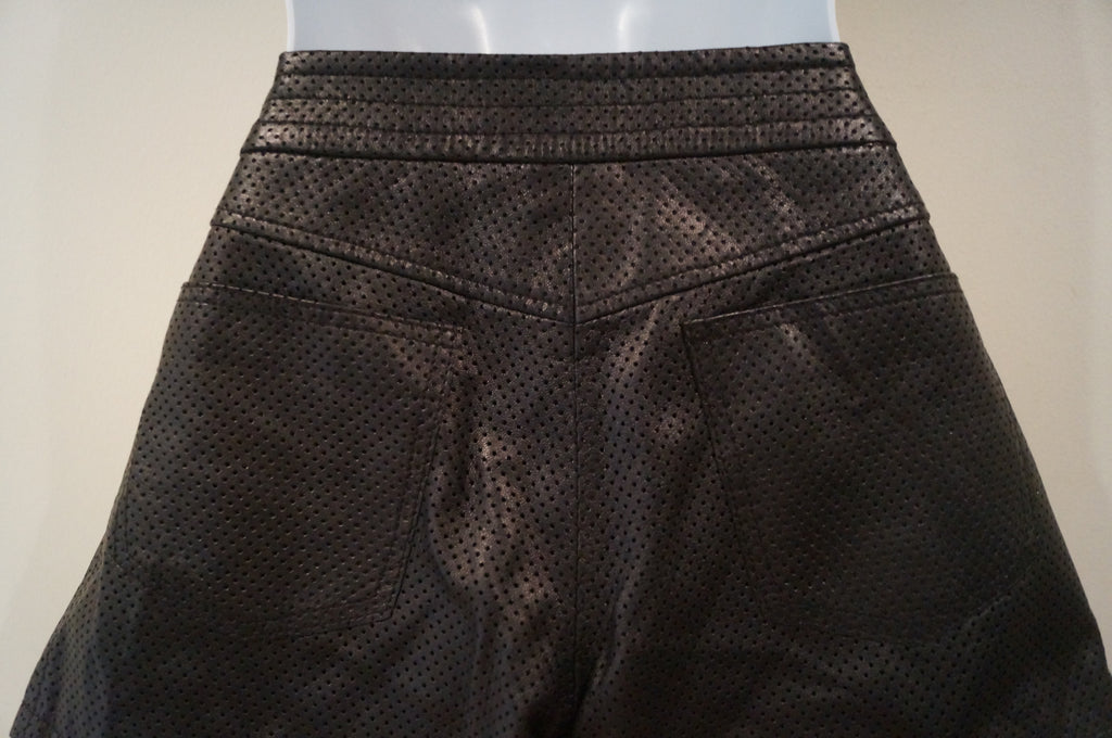 EDUN Designer Black Perforated Leather Buckle Waist Shorts US 2 /26 UK6 BNWT