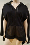 T ALEXANDER WANG Black Sleeveless Leather Detail Sleeveless Hoodie Sweater Top S