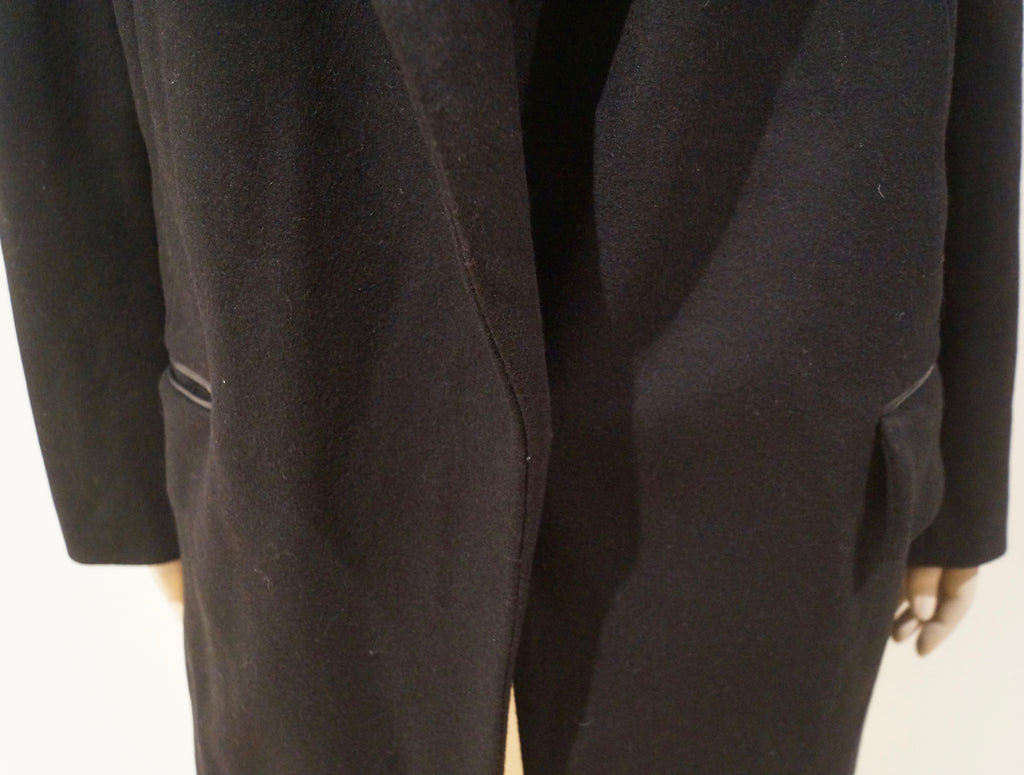 RAG & BONE Black Wool Blend Leather Collar & Trim Formal Oversized Blazer Jacket