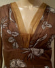 SPORTMAX Brown & Cream Floral Print V Neck Sleeveless Empire Waist Pleated Dress