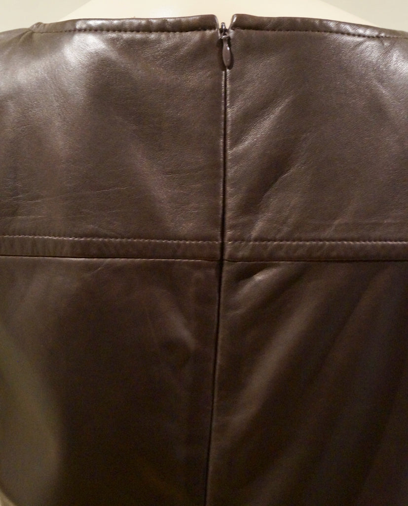 ELIE TAHARI Chocolate Brown Leather Sleeveless Panelled Detail Lined Dress UK12