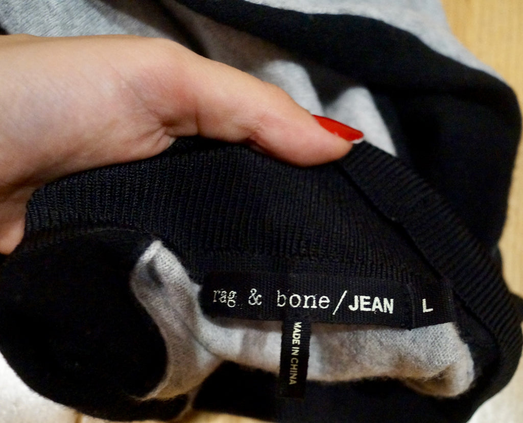 RAG & BONE JEAN Grey & Black Merino Wool 2 Tone Francine Jumper Sweater Dress L