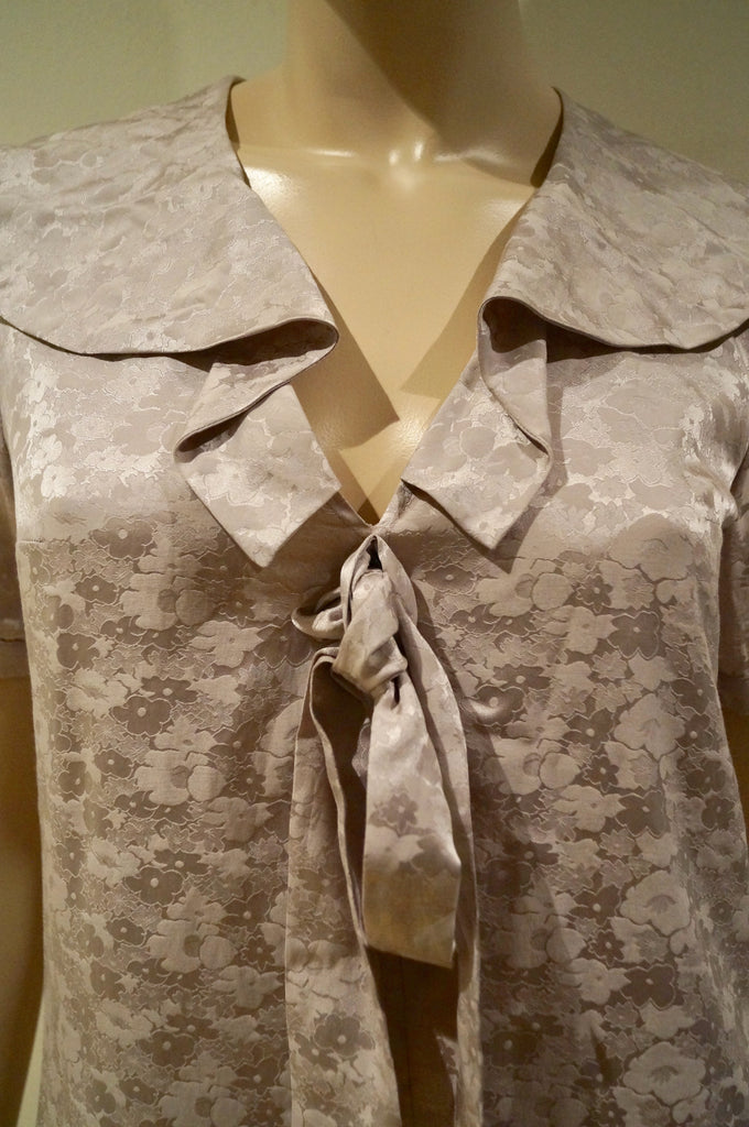 PAUL & JOE SISTER Pale Pink Floral Sheen Silk Cotton Tie Neck Dress 38 UK10 BNWT