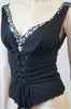 JORANDO Black Plunge V Neckline Silver Sequin Sleeveless Tie Waist Evening Top M