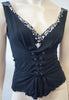 JORANDO Black Plunge V Neckline Silver Sequin Sleeveless Tie Waist Evening Top M