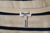 SPLENDID Cream Black Stripe Cotton Blend Short Sleeve Crossover Skirt Midi Dress