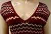 MISSONI LINDEX Burgundy Cream Pink Metallic Thread Short Sleeve Ribbed Dress S