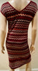 MISSONI LINDEX Burgundy Cream Pink Metallic Thread Short Sleeve Ribbed Dress S