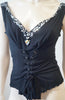 JORANDO Black Plunge V Neckline Silver Sequin Sleeveless Tie Waist Evening Top M