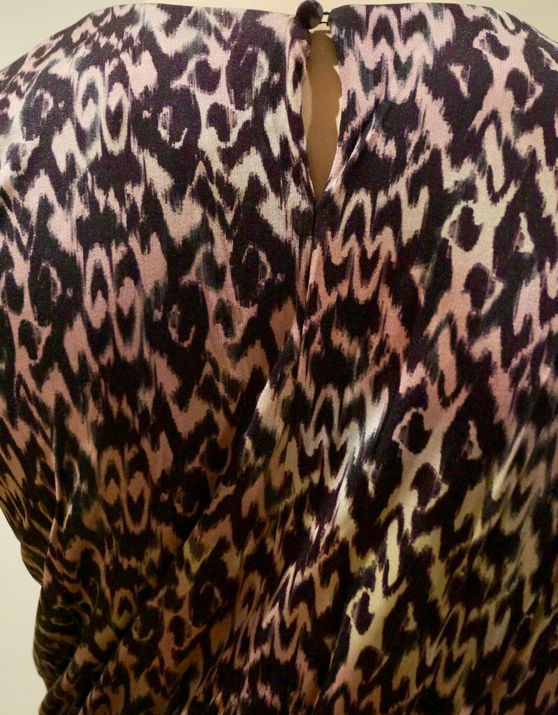 SALONI Black Brown Silk Geometric Animal Print Elastic Waist Formal Dress UK12